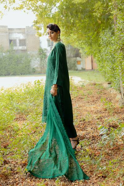 Bunai Semi Stitched Sequins Embroidered Luxury Viscose Self Jaquard with Bamber Chiffon Cuttwork Duppata BUN-004