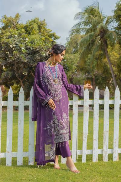 Bunai Semi Stitched Sequins Embroidered Luxury Viscose Self Jaquard with Bamber Chiffon Cuttwork Duppata BUN-005