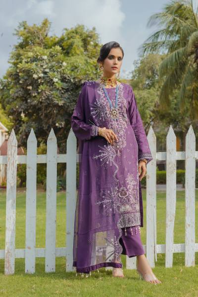 Bunai Semi Stitched Sequins Embroidered Luxury Viscose Self Jaquard with Bamber Chiffon Cuttwork Duppata BUN-005