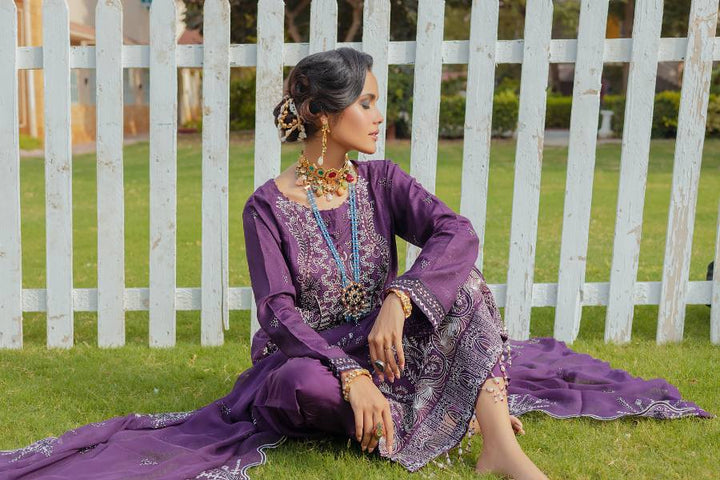 Bunai Semi Stitched Sequins Embroidered Luxury Viscose Self Jaquard with Bamber Chiffon Cuttwork Duppata BUN-005