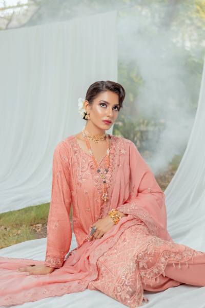 Bunai Semi Stitched Sequins Embroidered Luxury Viscose Self Jaquard with Bamber Chiffon Cuttwork Duppata BUN-008