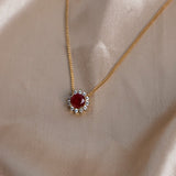 Shein- Red Diamond Pendant Gold Chein Necklace