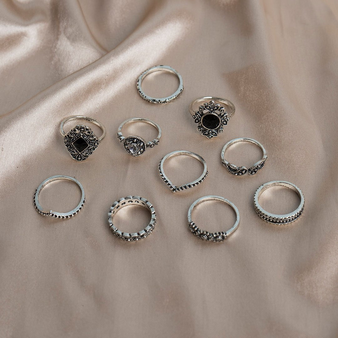 Shein-10 Piece Set Blue Zircon Joint Ring Set – Bagallery