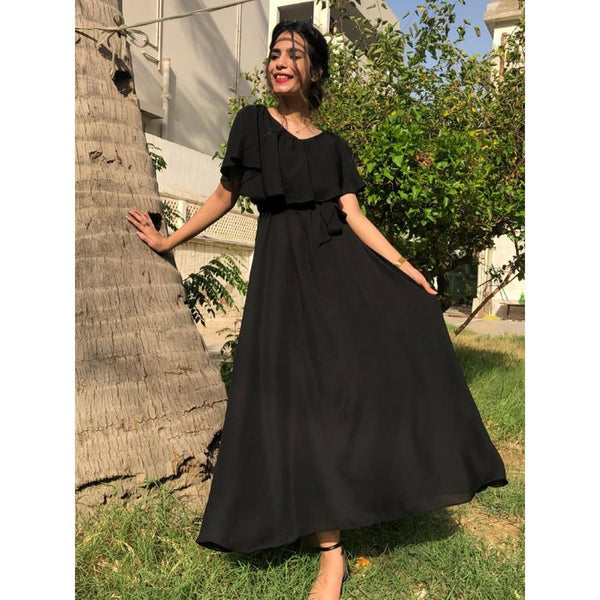 Sowear- Black Cape Dress For Women