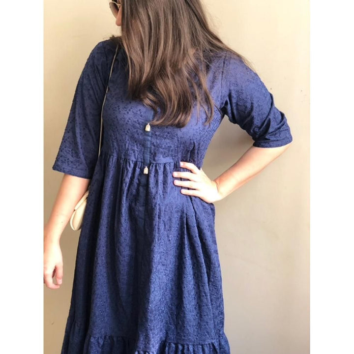 Sowear- Blue Embroidered Dress For Women