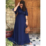 Sowear- Blue Plain Dress For Women