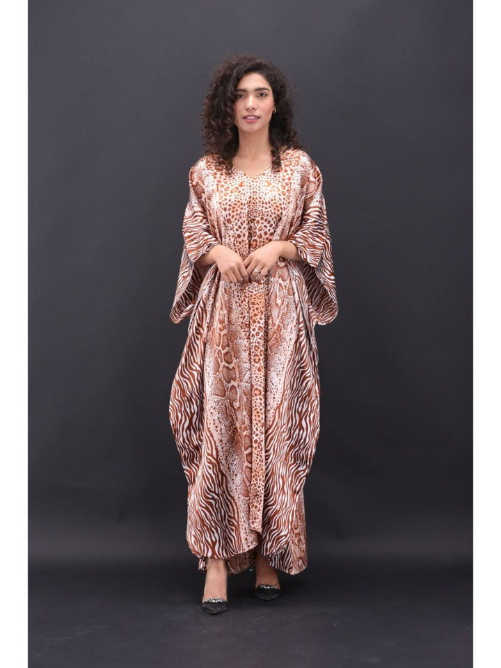 Valerei - Printed Satin Long Caftan One Size