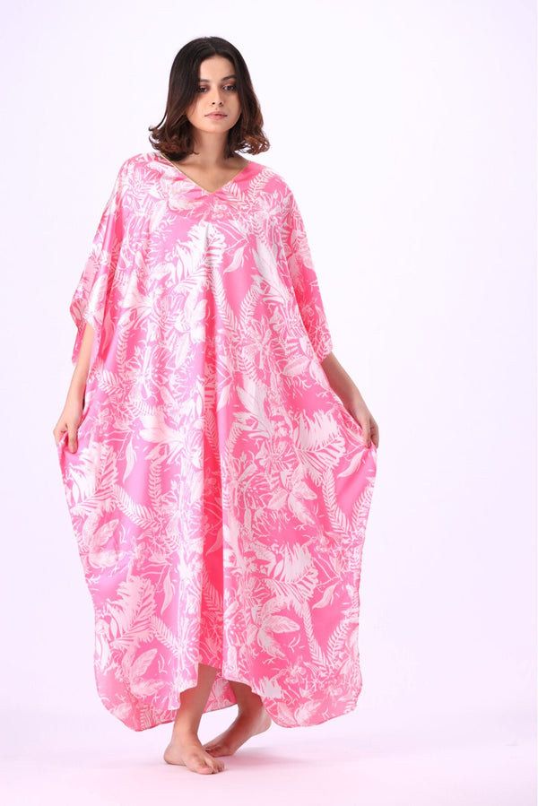 Valerei - Printed Satin Long Caftan One Size