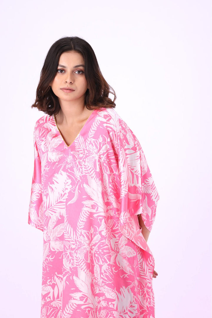 Valerei - Printed Satin Long Caftan One Size