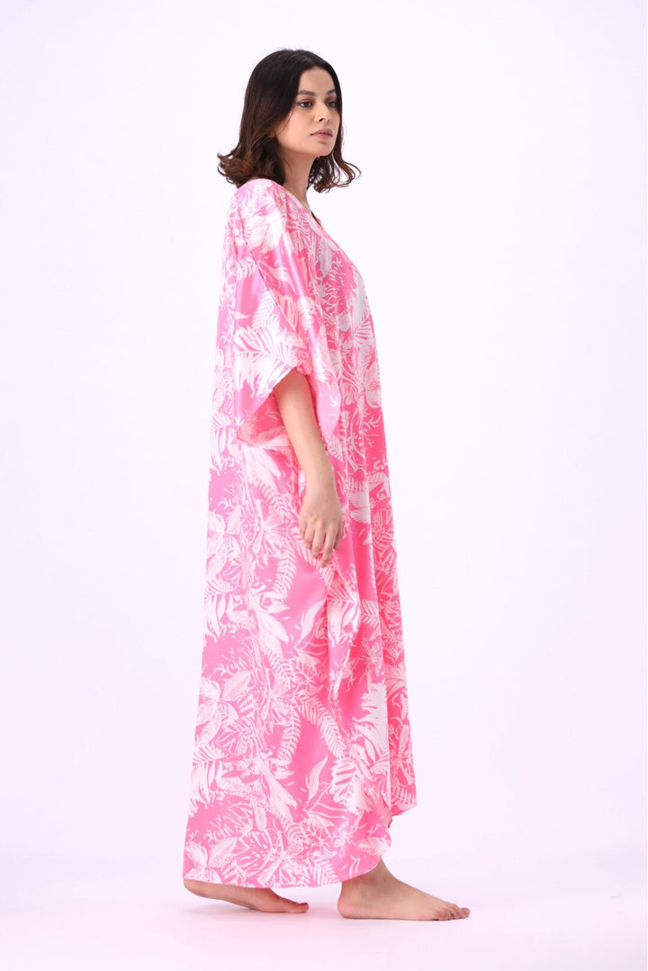 Valerei - Printed Satin Long Caftan One Size