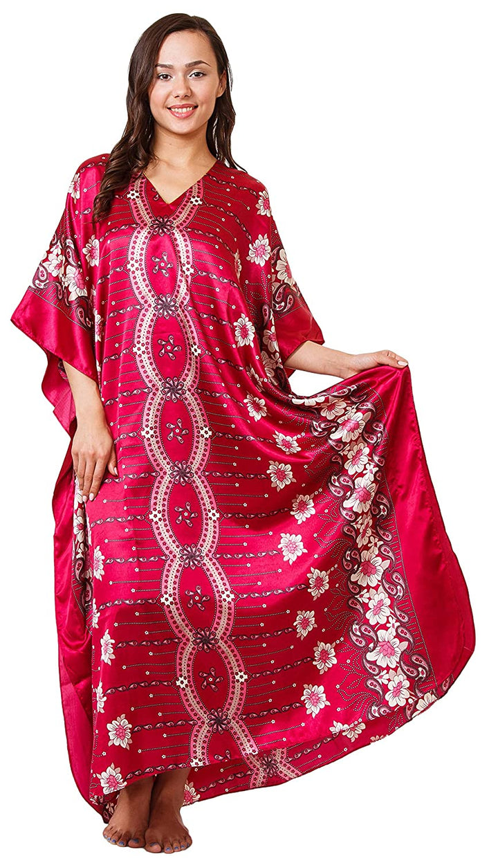 Valerei - Printed Satin Long Caftan One Size