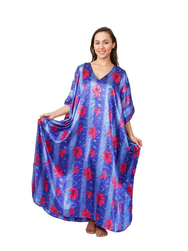 Valerei - Printed Satin Long Caftan One Size