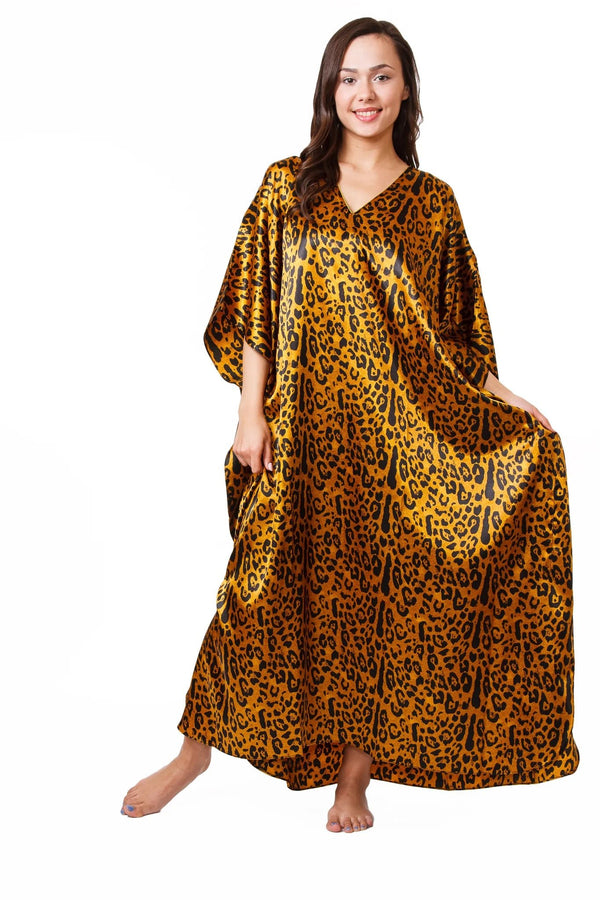 Valerei - Printed Satin Long Caftan One Size