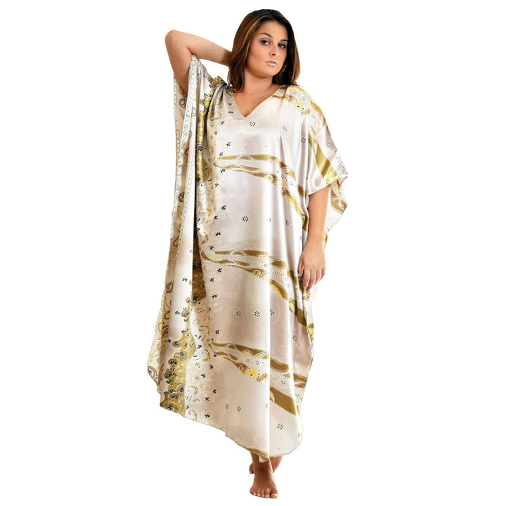 Valerei - Printed Satin Long Caftan One Size