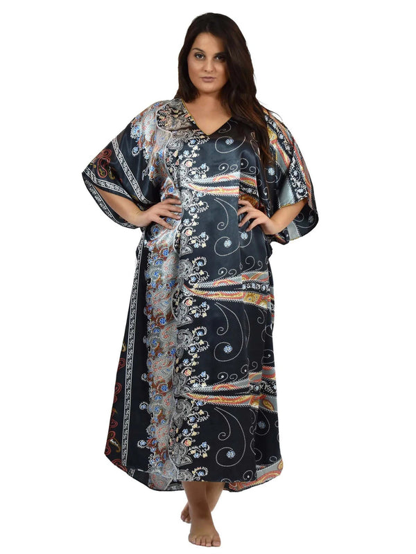 Valerei - Printed Satin Long Caftan One Size