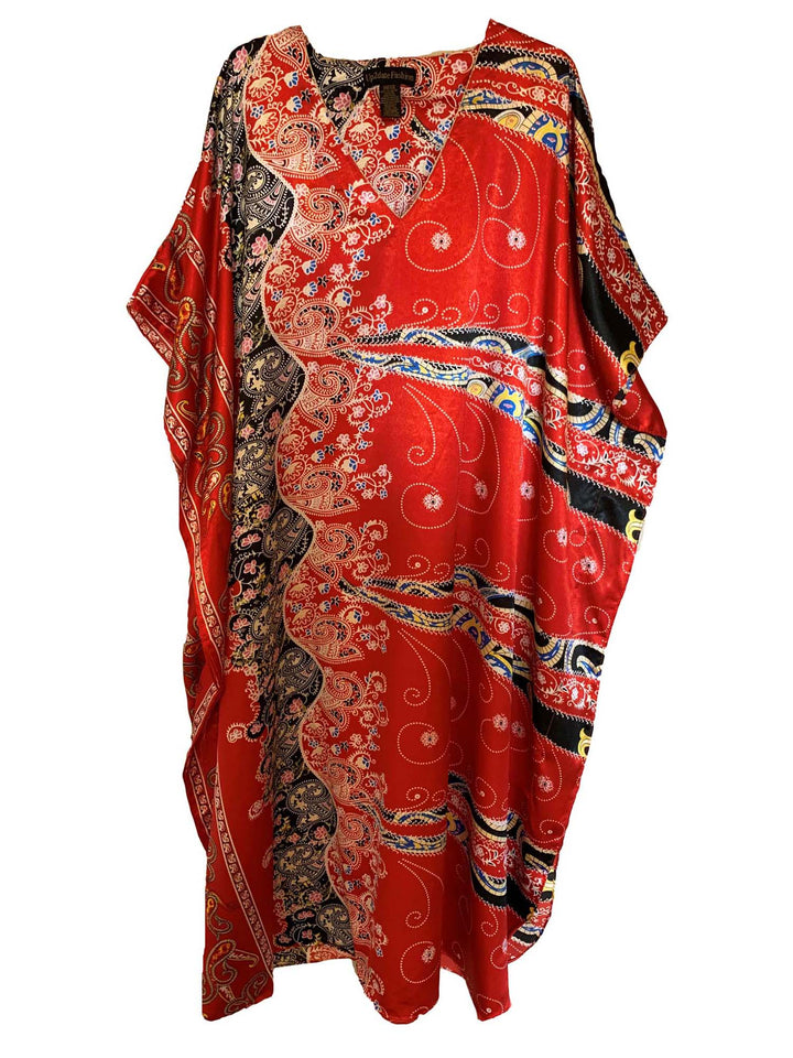 Valerei - Printed Satin Long Caftan One Size