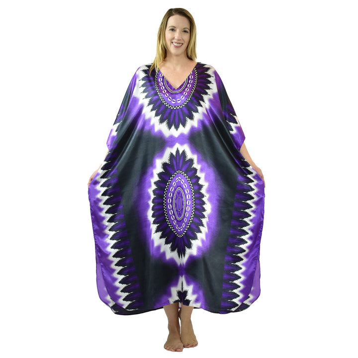 Valerei - Printed Satin Long Caftan One Size