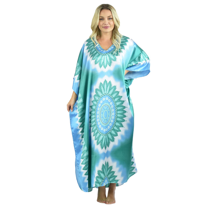 Valerei - Printed Satin Long Caftan One Size