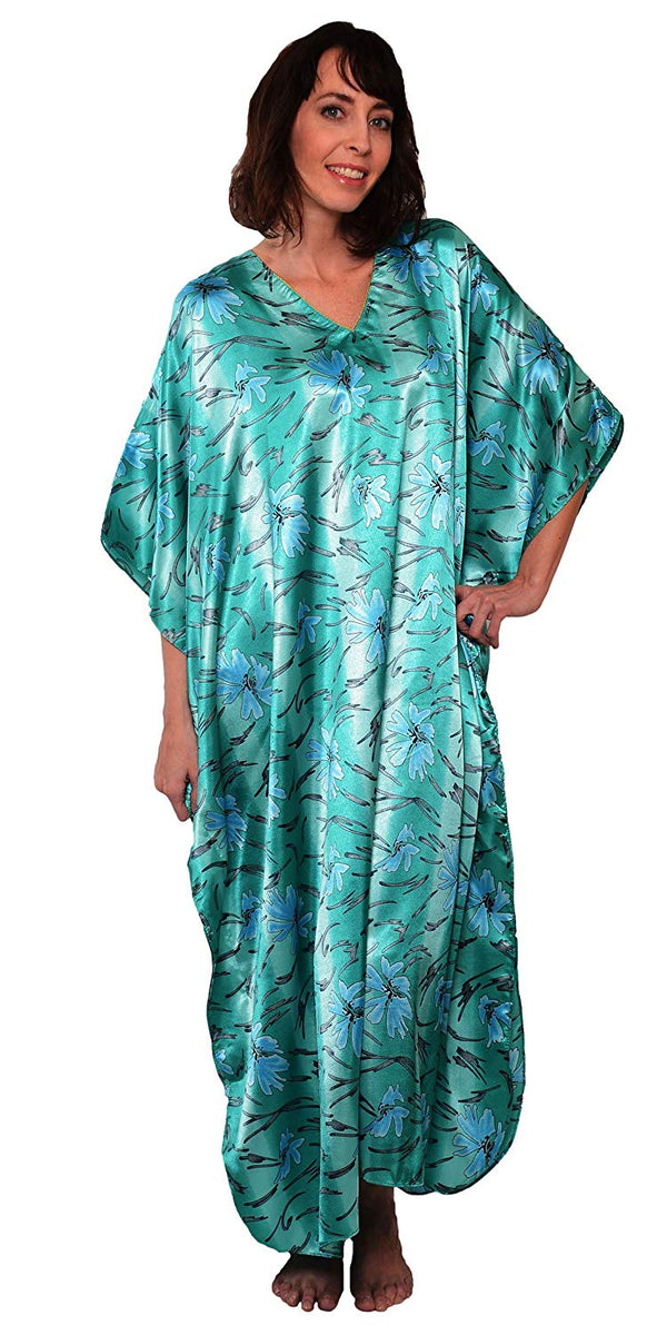 Valerei - Printed Satin Long Caftan One Size