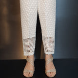 Zardi- Chikankari Soft Cotton Trouser - White - ZT269