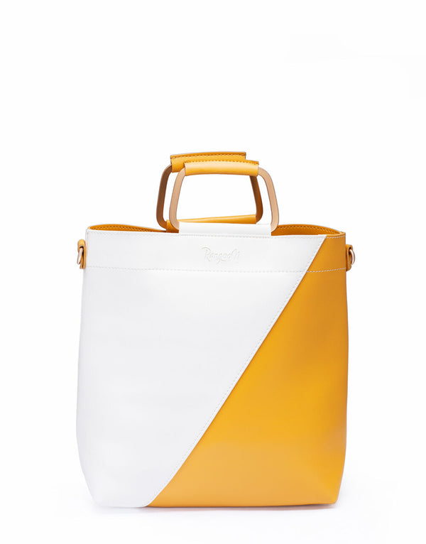 Rangoon - Classio – White+Mustard Double Handle Bag