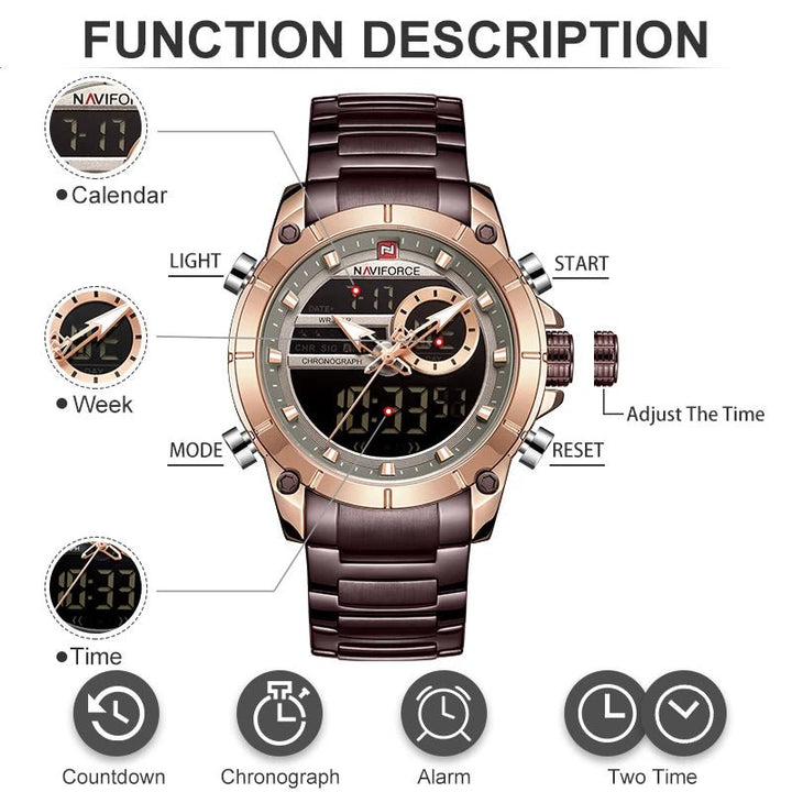NAVIFORCE- Watches NF9163 Top Luxury Brand Men’s Sports Military Watch Men Waterproof Quartz Clock Relogio Masculino Rose Gold