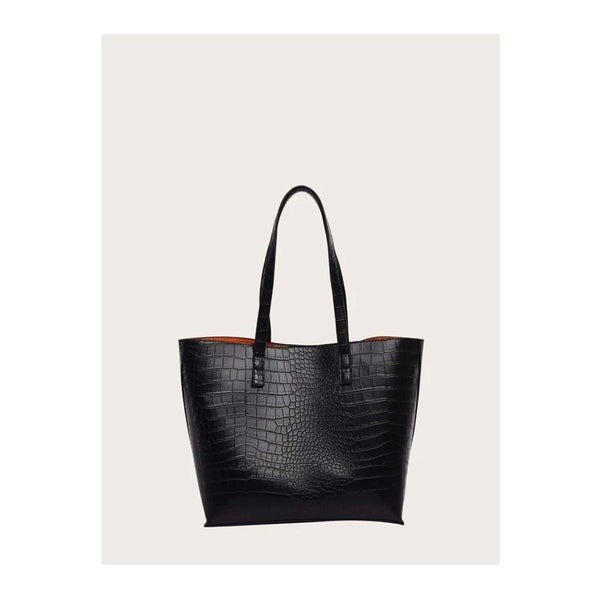 Shein- Crocodile Pattern Handbag- Black