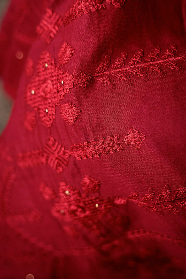 Santoor Raag Darbari - Red - Three Piece Stitched