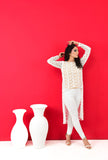 zettrobe - Lace Dress With Pants Modest Long Sleeve Jewel Beach Suit Cotton net