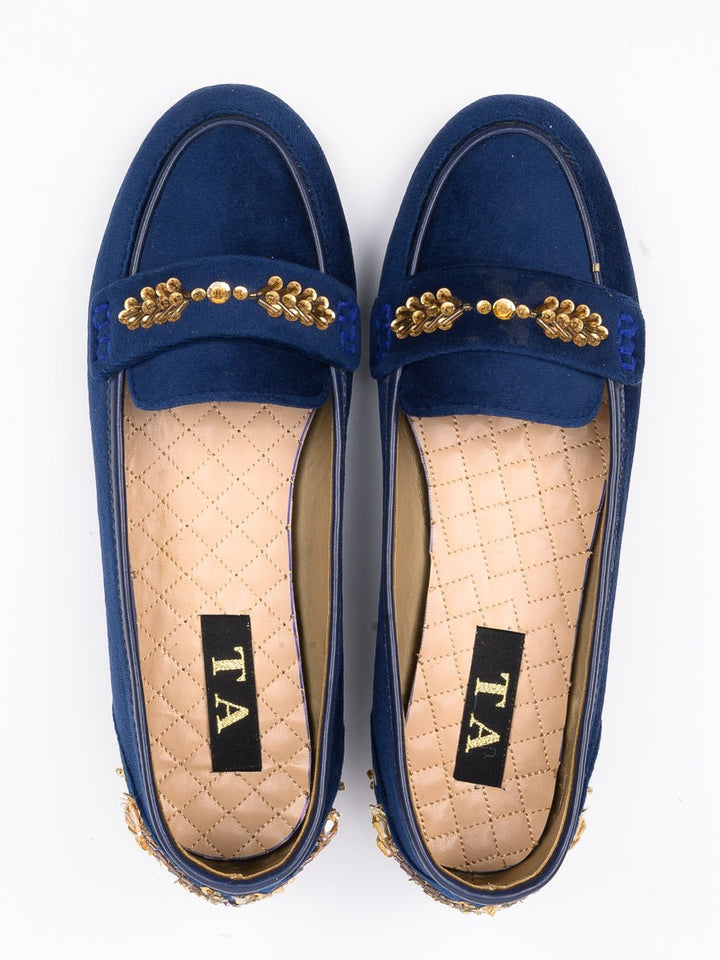 Tauheed Ansari Women Fancy Blue Slightly Jeweled Velvet Pumps – Bagallery