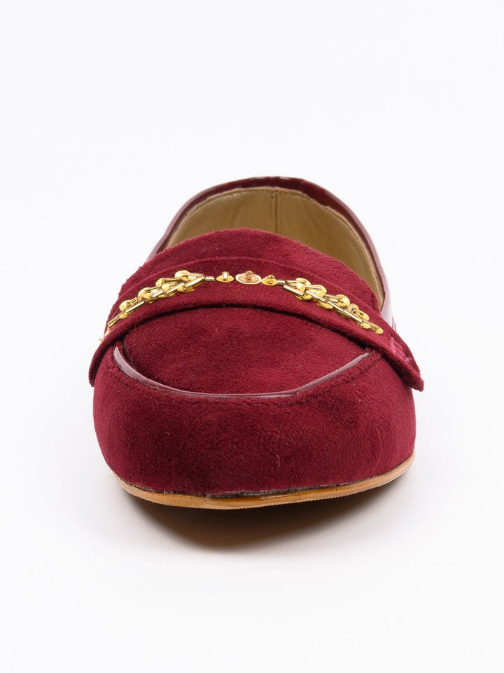 Tauheed Ansari Women Fancy Maroon Slightly Jeweled Velvet Pumps – Bagallery