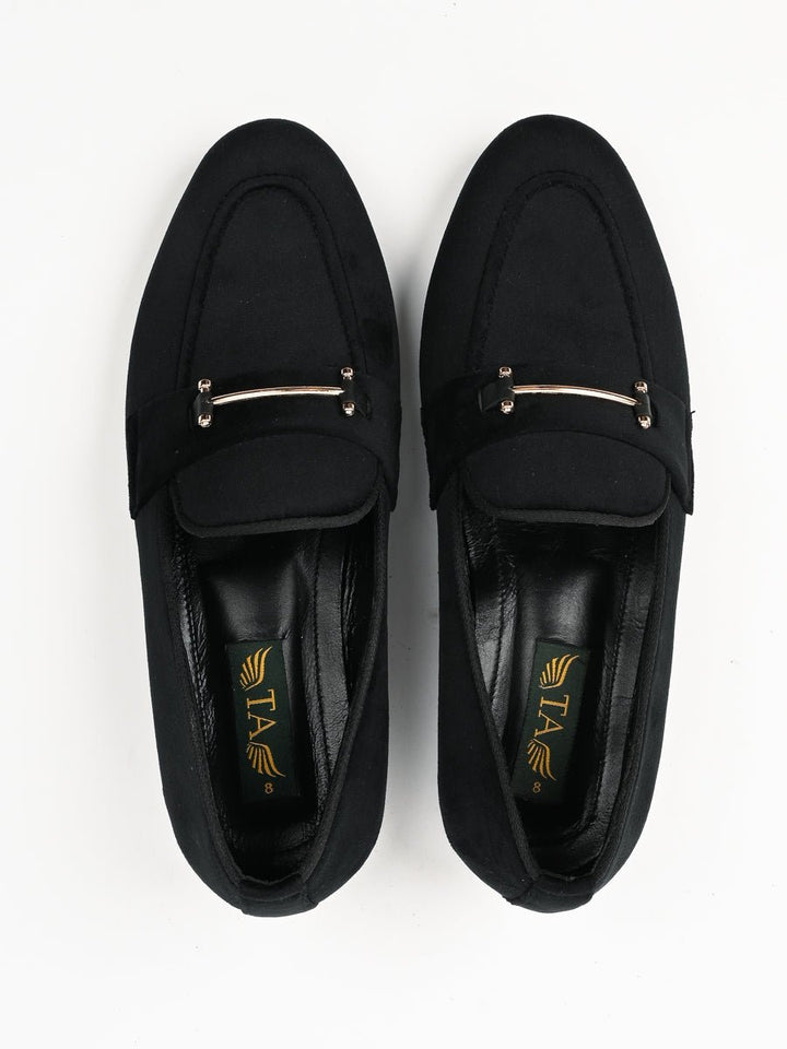 Toheed Ansari Tauheed Ansari Black Semi Formal Velvet Moccasin Shoes For Men's ...