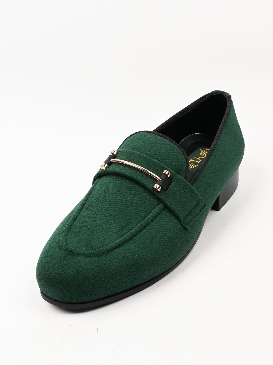 Toheed Ansari Tauheed Ansari Green Semi Formal Velvet Moccasin Shoes For Men's ...