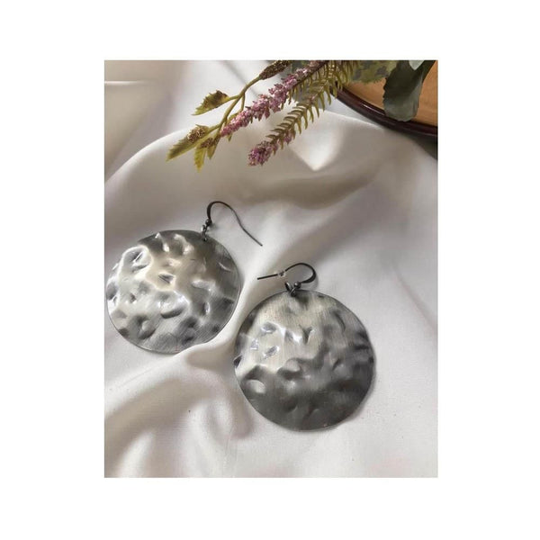 Dull Silver Embossed Earrings