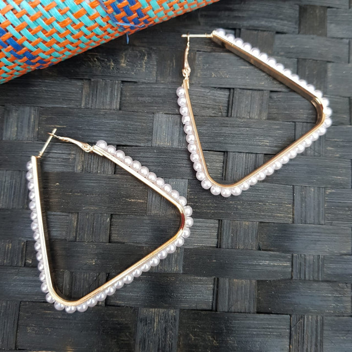 Raviiga- Pearled Triangular Hoop Earings