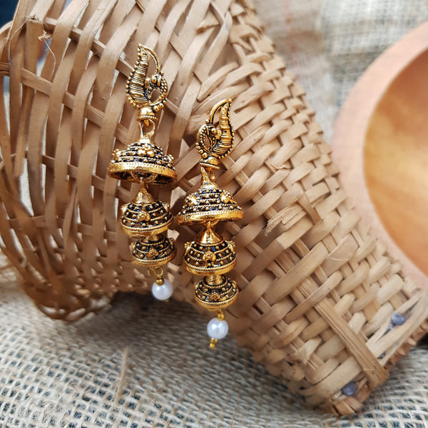 Raviiga- Golden Bird Bell Jhumka Earrings