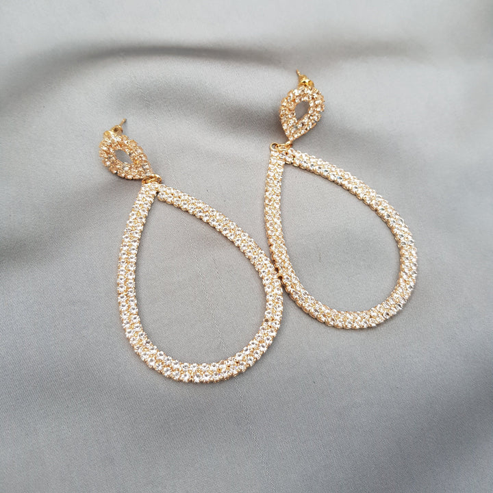 Raviiga- Golden Teardrop Fancy Rhinestone Earrings