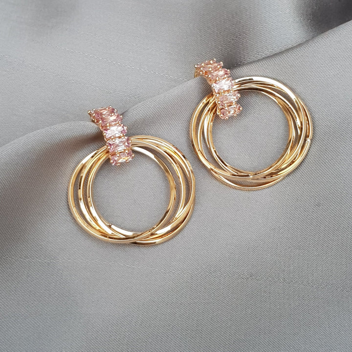 Raviiga- Pink Crystal Multi Hoop Earrings