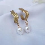 Raviiga- Brass White Pearl Earrings