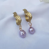 Raviiga- Brass Purple Pearl Earrings
