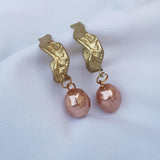 Raviiga- Brass Peach Pearl Earrings