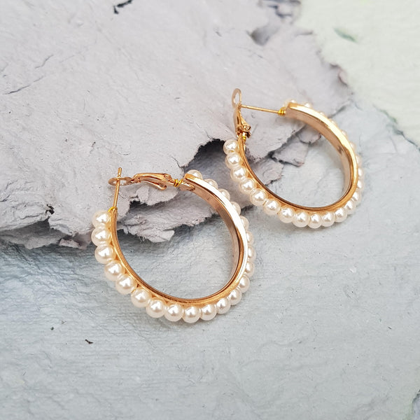 Raviiga- Golden Pearl Hoops- medium