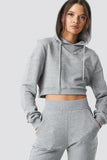Emerce-Plain Crop Top Hoodie For Women - Grey