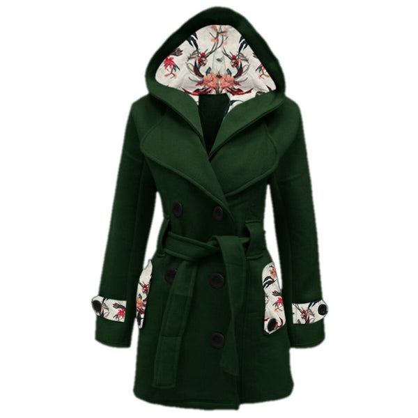 Emerce Floral Hood Long Coat - Green