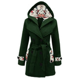 Emerce Floral Hood Long Coat - Green