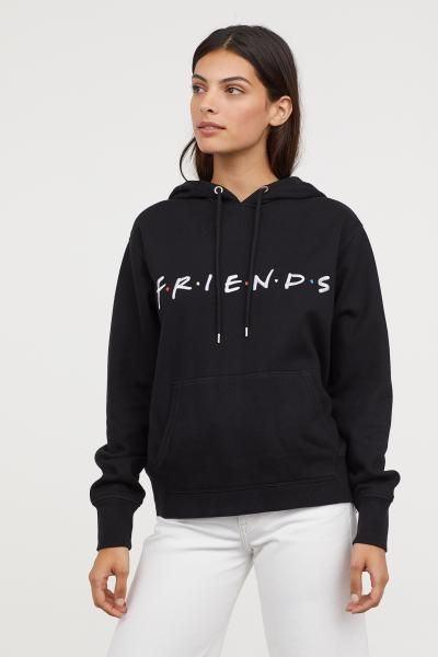 Emerce-FRIENDS Printed Hoodie - Black