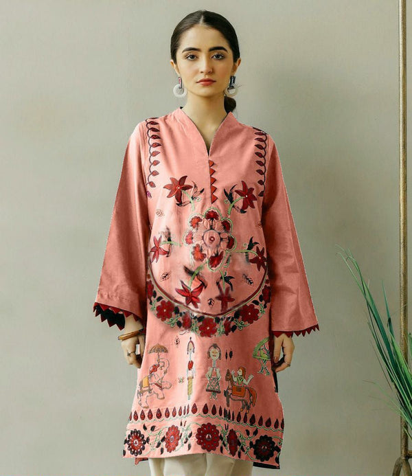 EMERCE EMBROIDERY KURTI - PEACH