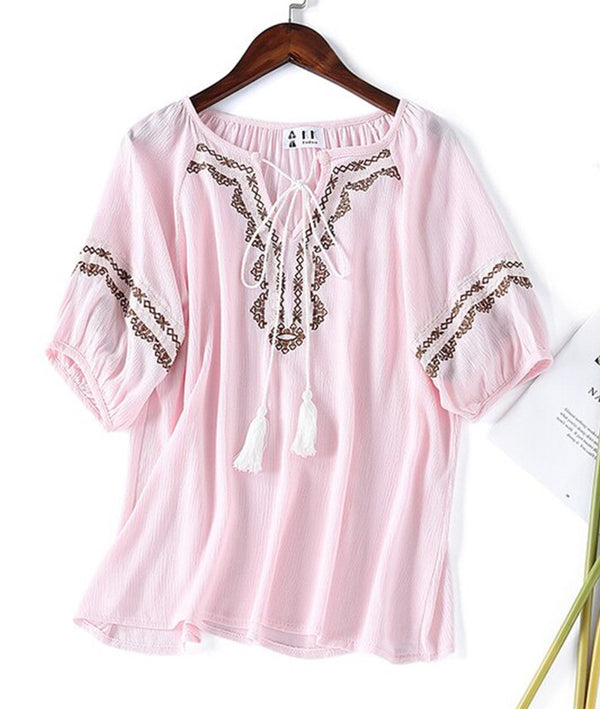 EMERCE EMBROIDERY SHORT KURTI - PINK