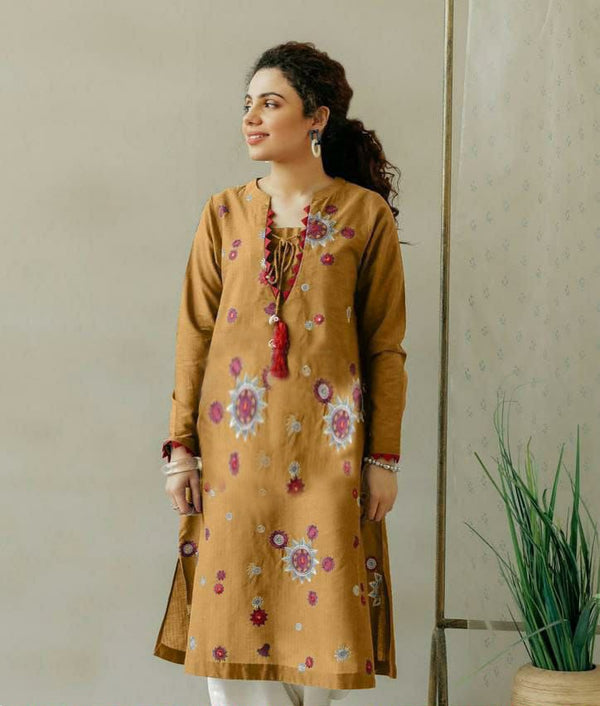 EMERCE EMBROIDERY KURTI - BEIGE