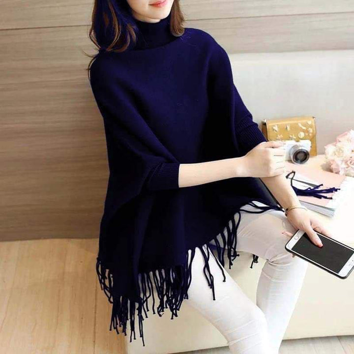 Emerce- Plain Poncho - Navy Blue (Free Size)